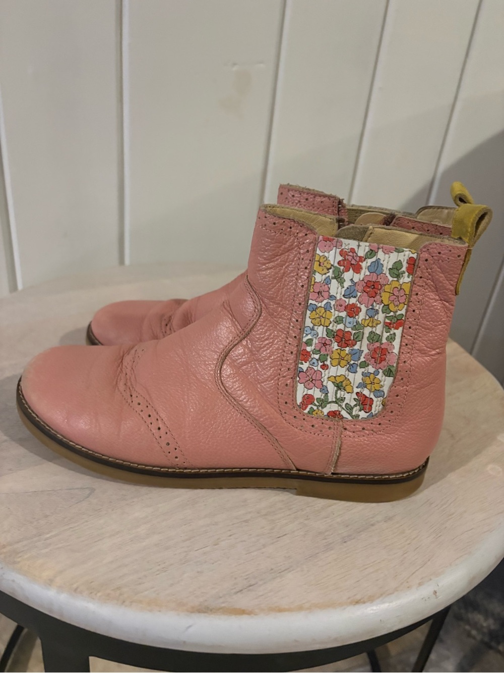 Boden Pink Leather Chelsea Booties with Floral design